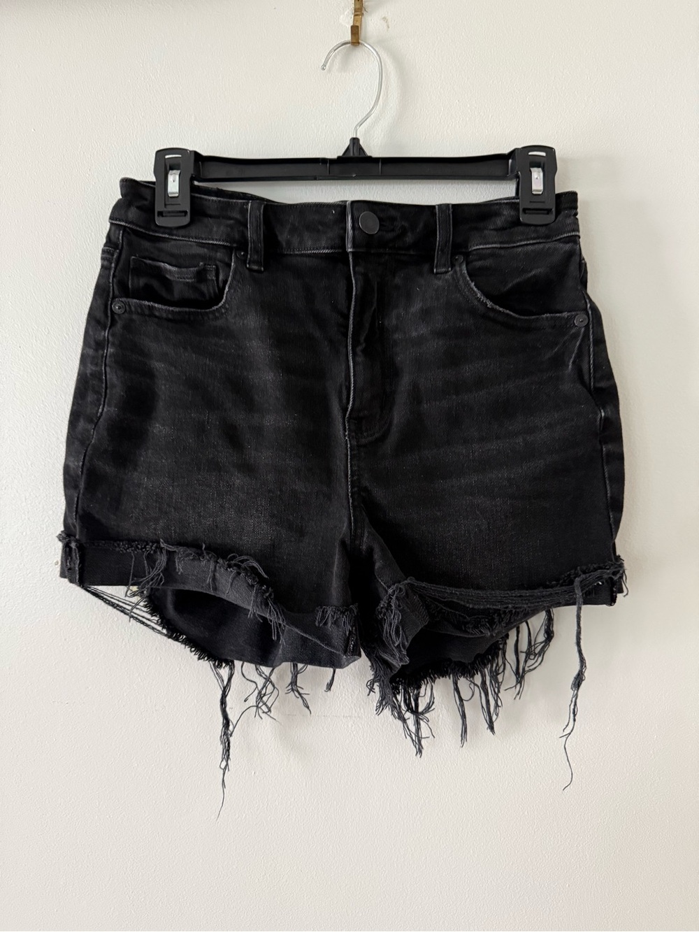 American Eagle Outfitters Black Distressed Frayed Denim Shorts
